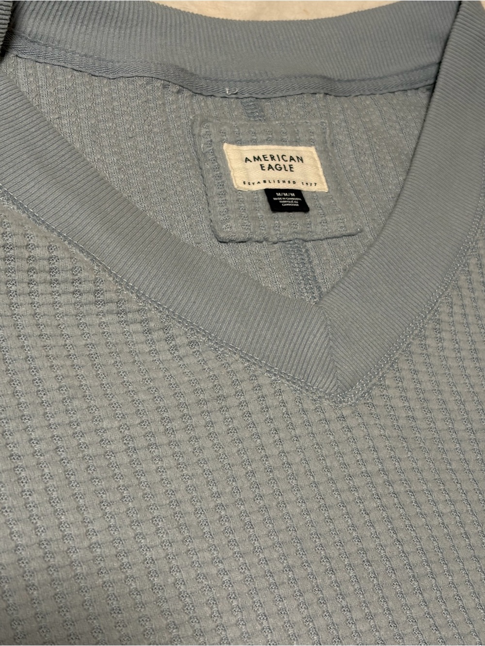 American Eagle Outfitters Light Gray-Blue Waffle V-Neck Sweater